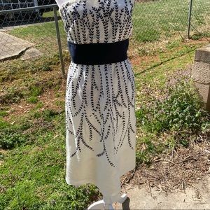 Ann Taylor Cream & Navy Embroidered Dress size 10